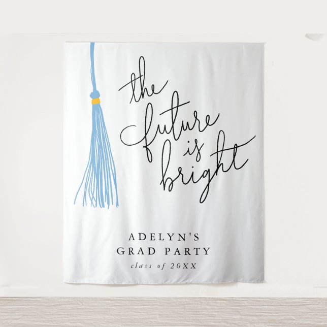 Future Is Bright Light Blue Tassel Modern Tapestry (Front)