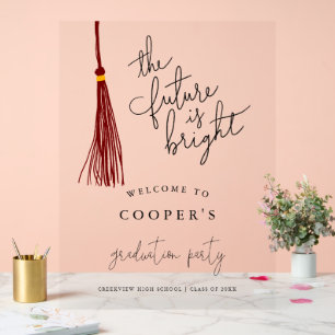 Future is Bright Maroon Tassel Grad Party Sign