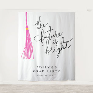 Future Is Bright Pink Tassel Modern Tapestry