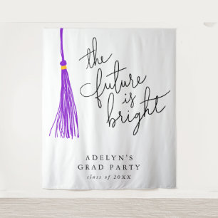 Future Is Bright Purple Tassel Modern Tapestry