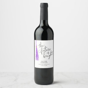 Future Is Bright Purple Tassel Quote Grad Party Wine Label