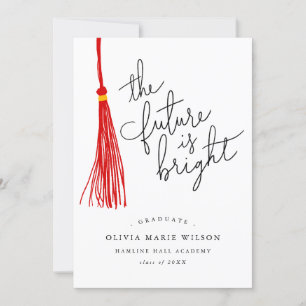 Future Is Bright Quote Red Tassel Graduation Invitation