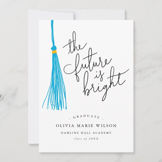 Future Is Bright Quote Sky Blue Tassel Graduation Invitation (Front)