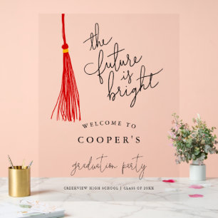Future is Bright Red Tassel Grad Party Sign