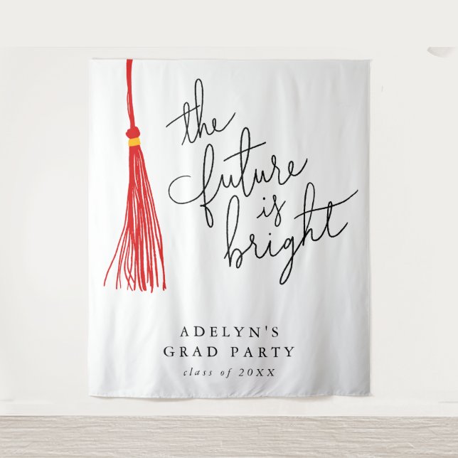 Future Is Bright Red Tassel Modern Tapestry (Front)