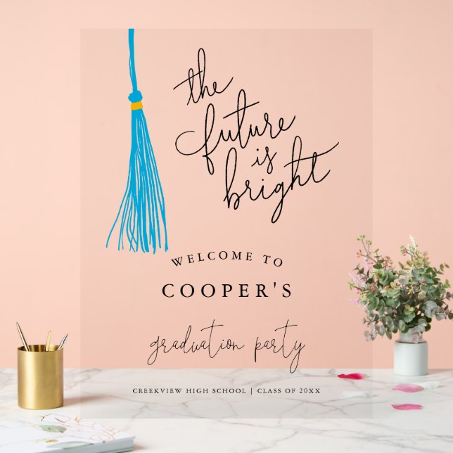 Future is Bright Sky Blue Tassel Grad Party Sign (Wedding)
