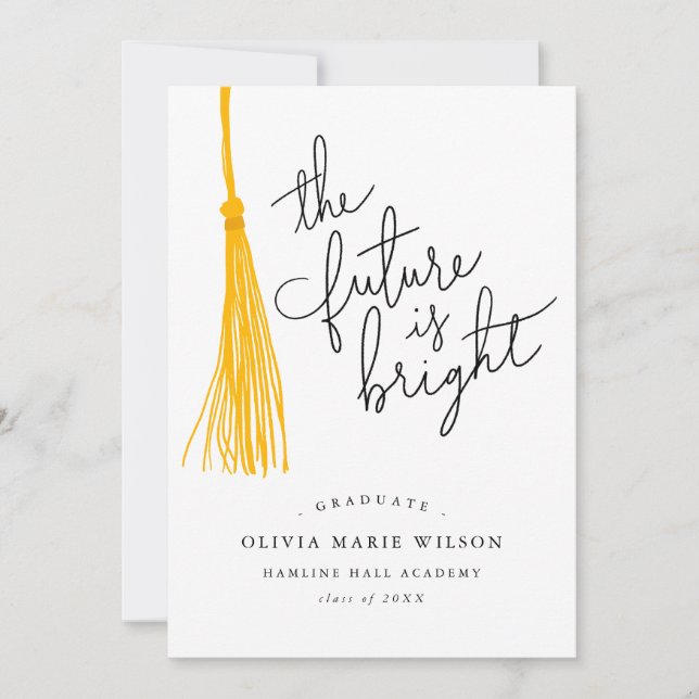 Future Is Bright Yellow Tassel Graduation Invitation (Front)