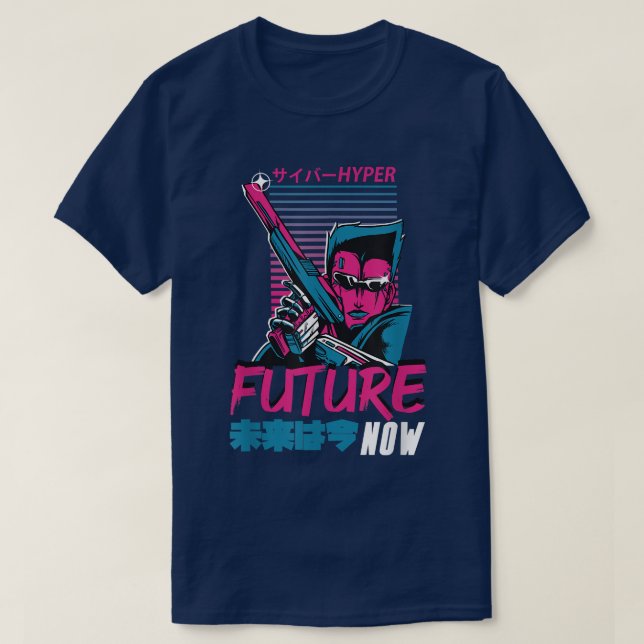 Future Is Now Cool Fun Retrowave Cartoon Samurai A T-Shirt (Design Front)