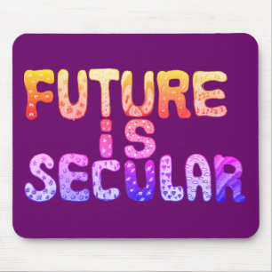FUTURE IS SECULAR in orange and purple Mouse Mat