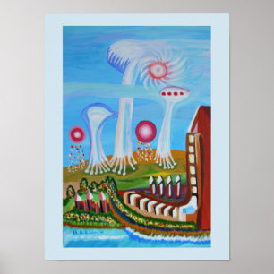 Future landscape with UFOs Poster