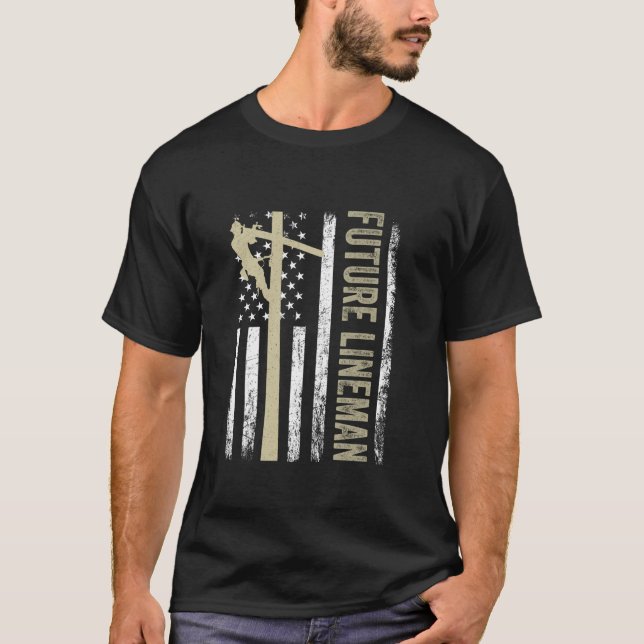Future Lineman American Flag Electric Cable 4th of T-Shirt (Front)