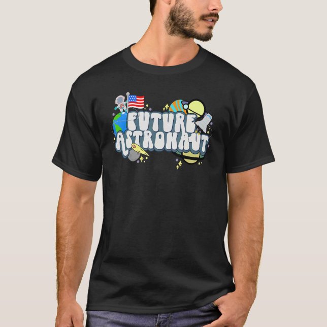 Future Little Astronaut Cute For Kids Retro Planet T-Shirt (Front)