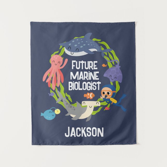 Future Marine Biologist With Name Plaque Tapestry (Front)