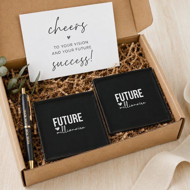 'Future Millionaire' Ambition Black & White  Glass Coaster (Creator Uploaded)