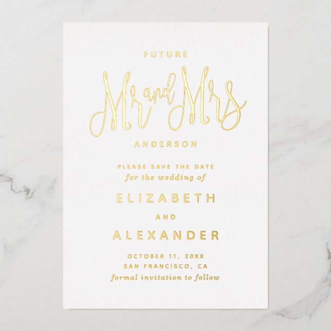 Future Mr and mrs. Elegant gold Save the Date (Front)