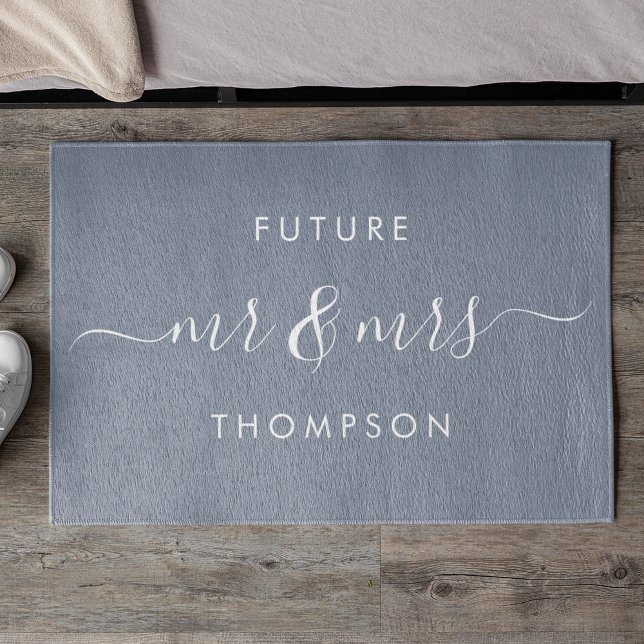 Future Mr and Mrs Hand Modern Script Dusty Blue Doormat (Creator Uploaded)