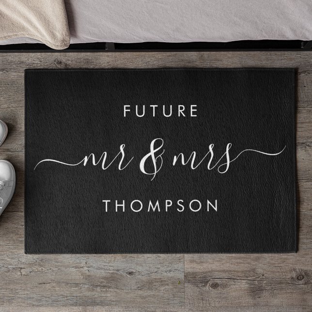 Future Mr and Mrs Hand Scripted Family Black Doormat (Creator Uploaded)