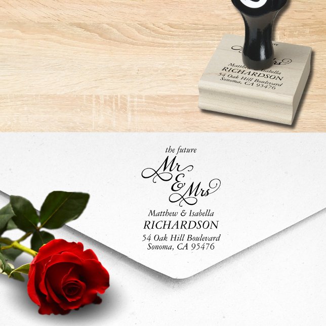Future Mr and Mrs Return Address Rubber Stamp (classic mr and mrs self return address rubber stamp for save the date rsvp and wedding invitations)