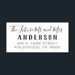 Future Mr and Mrs Script Wedding Return Address Rubber Stamp<br><div class="desc">Stylish "The Future Mr and Mrs" return address design for an engaged bride and groom features elegant and modern script text with last name in bold block lettering. Personalise the custom text with the couple's future married last name monogram and address. Makes a beautiful accent on save the dates and...</div>