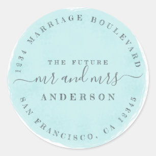 Future Mr Mrs Blue Swash Wedding Return Address Classic Round Sticker