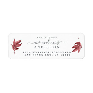 Future Mr Mrs Burgundy Leaf Wedding Return Address