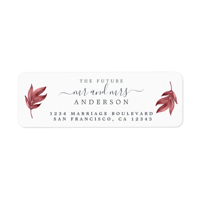 Future Mr Mrs Burgundy Leaf Wedding Return Address (Front)