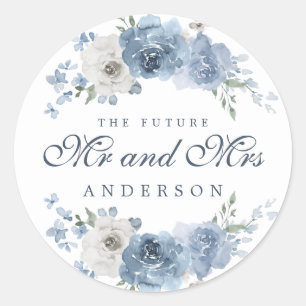 Future Mr Mrs Dark Blue Ivory Floral Winter  Classic Round Sticker