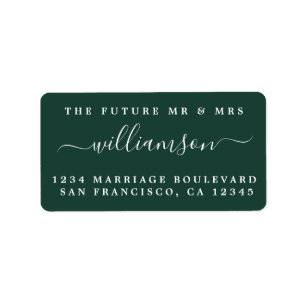 Future Mr Mrs Dark Green Wedding Return Address Label