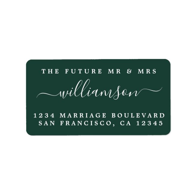 Future Mr Mrs Dark Green Wedding Return Address Label (Front)