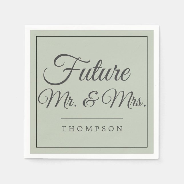 Future Mr & Mrs Engagement Party Olive Green Paper Napkin (Front)