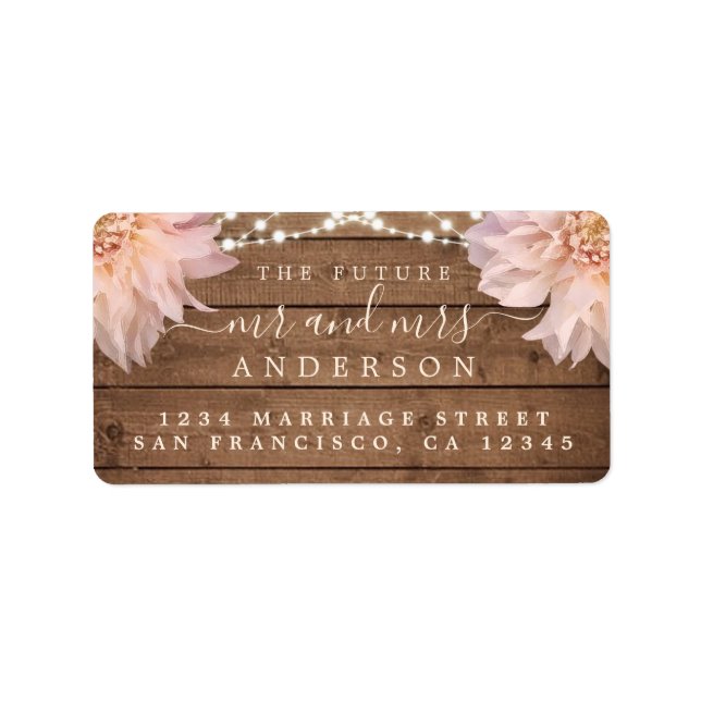 Future Mr Mrs Floral Wood Lights Wedding Address L Label (Front)