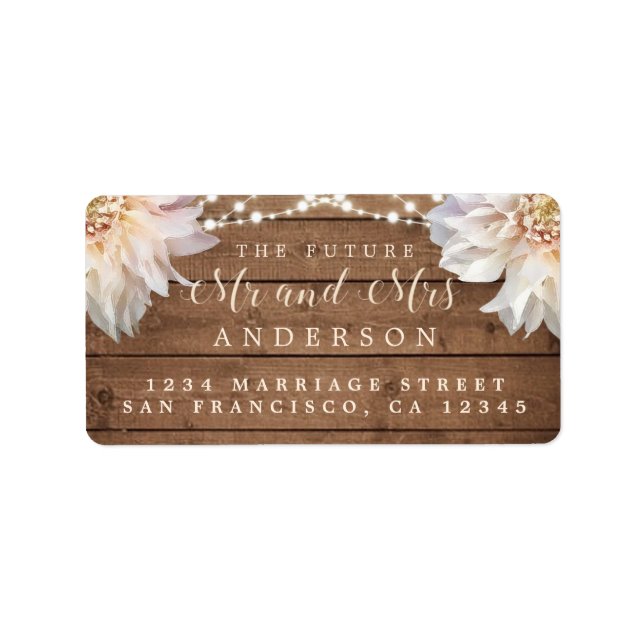 Future Mr Mrs Floral Wood Lights Wedding Address L Label (Front)