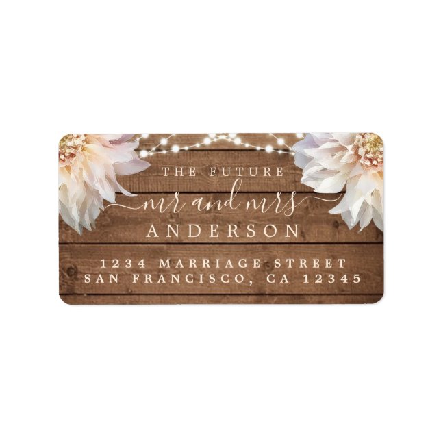 Future Mr Mrs Floral Wood Lights Wedding Address L Label (Front)