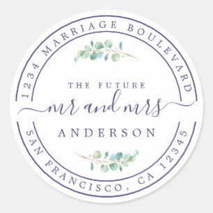 Future Mr Mrs Foliage Wedding Return Address Classic Round Sticker