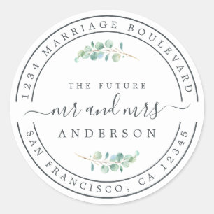 Future Mr Mrs Foliage Wedding Return Address Classic Round Sticker