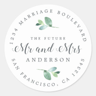 Future Mr Mrs Foliage Wedding Return Address Classic Round Sticker