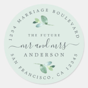 Future Mr Mrs Foliage Wedding Return Address Classic Round Sticker