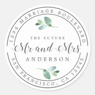 Future Mr Mrs Foliage Wedding Return Address Classic Round Sticker