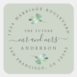 Future Mr Mrs Foliage Wedding Return Address Square Sticker