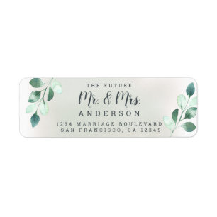 Future Mr Mrs Green Foliage Wedding Return Address