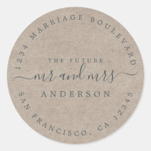 Future Mr Mrs Kraft Paper Wedding Return Address Classic Round Sticker