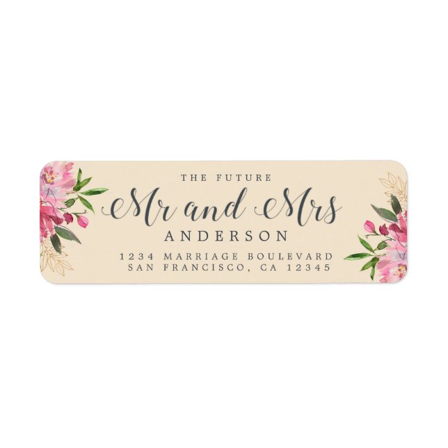 Future Mr Mrs Pink Floral Wedding Return Address (Front)
