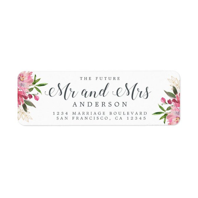 Future Mr Mrs Pink Floral Wedding Return Address (Front)