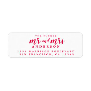 Future Mr Mrs Red Script Return Address Label