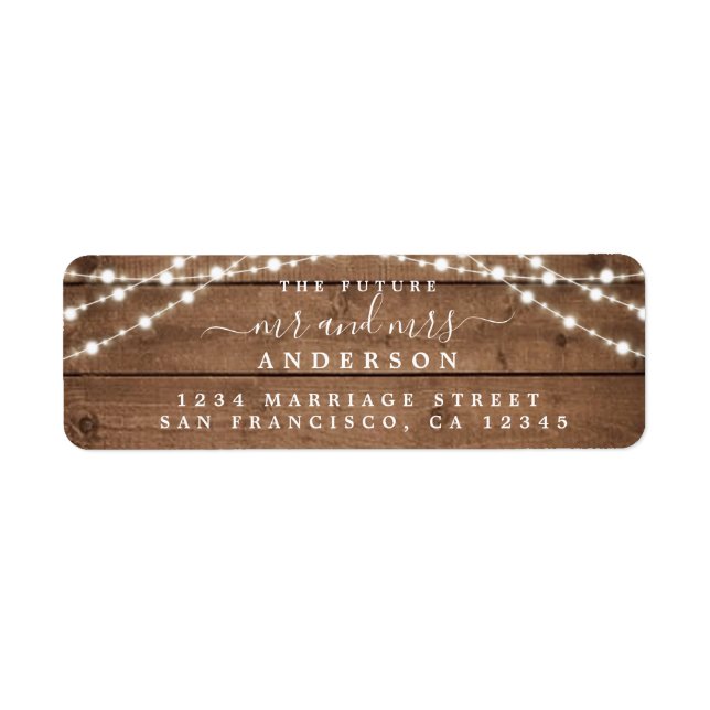 Future Mr Mrs Rustic Lights Wedding Return Address (Front)