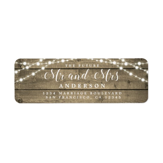 Future Mr Mrs Rustic Lights Wedding Return Address (Front)