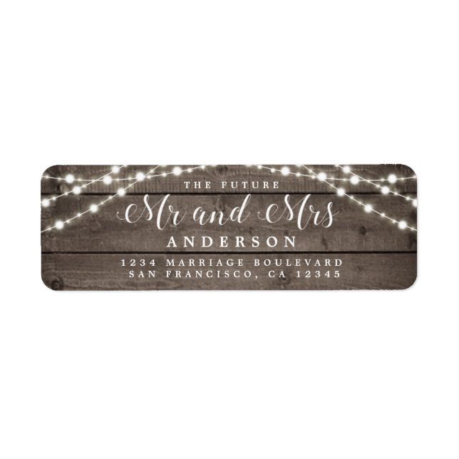 Future Mr Mrs Rustic Lights Wedding Return Address (Front)