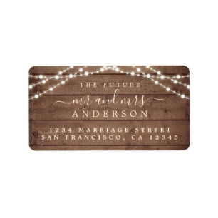 Future Mr Mrs Rustic Wood Lights Wedding Address Label