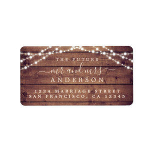 Future Mr Mrs Rustic Wood Lights Wedding Address  Label