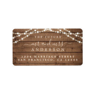 Future Mr Mrs Rustic Wood Lights Wedding Address Label